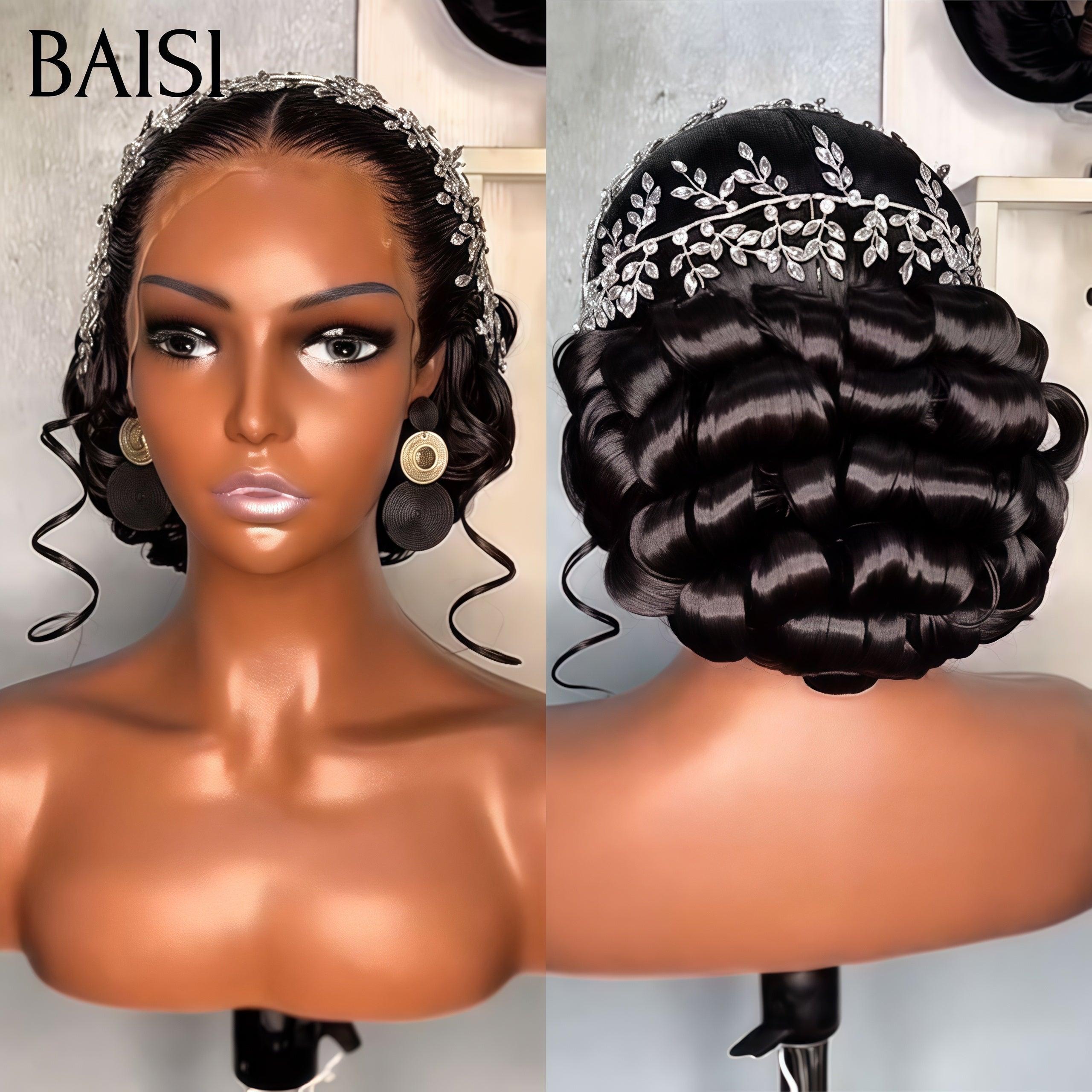 BAISI Coiffure de luxe Tina Perruques Mariage noir Prête à porter chignon et personalisation comme sur la vidéo 100% identique avec lace frontale événement spécial BS120