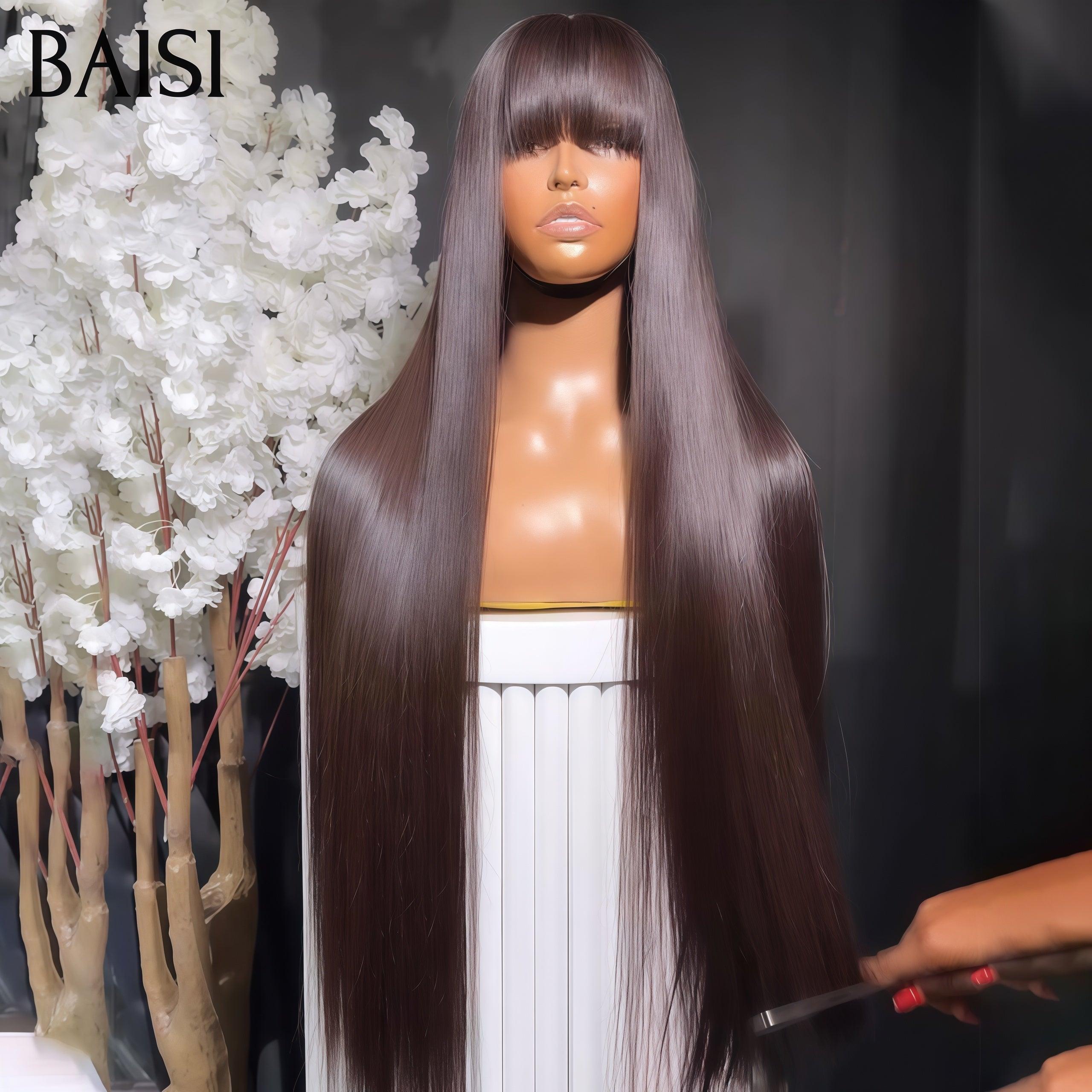 BAISI Perruque Lisse Marron #4 Avec Frange FABRIQUÉ À LA MACHINE SDD bone straight de Luxe en 100% Cheveux Humains