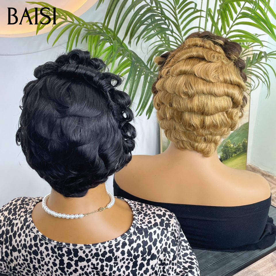 Nouveau produit Full Lace Perruque pixie Coiffée avec coiffure tressée natte ou afro en 100% Cheveux Humains