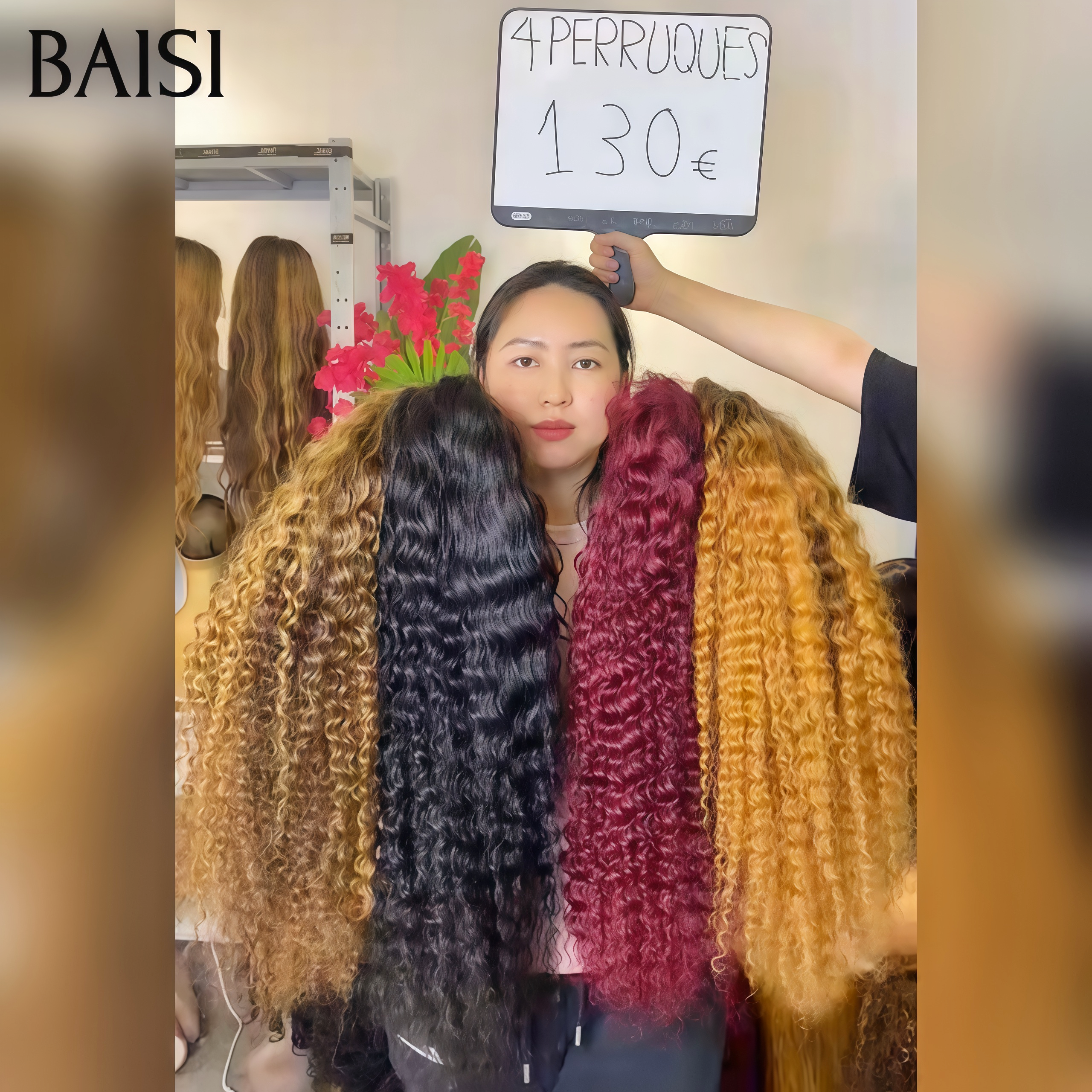 BAISI 4 pour perruques 130€ 24 Pouces Blended Humain Lace frontal deep Raw Hair 4 couleurs en 100% Cheveux Humains