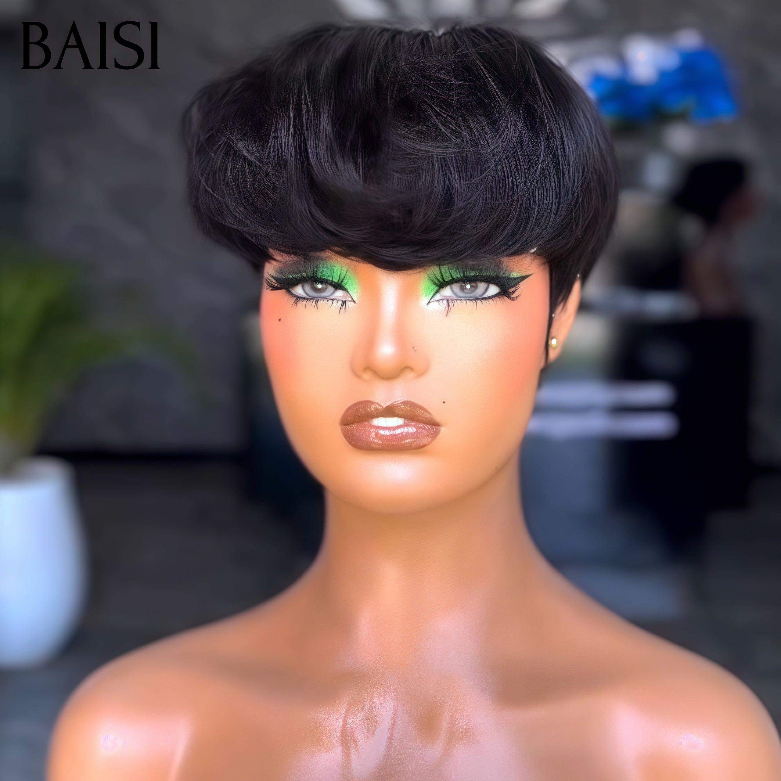 BAISI Pixie Wig Oferta VIP 1 peruca 0€ IVA 0€, peruca grátis para assinantes fiéis onda sem cola sem renda Cores personalizadas em cabelo 100% humano