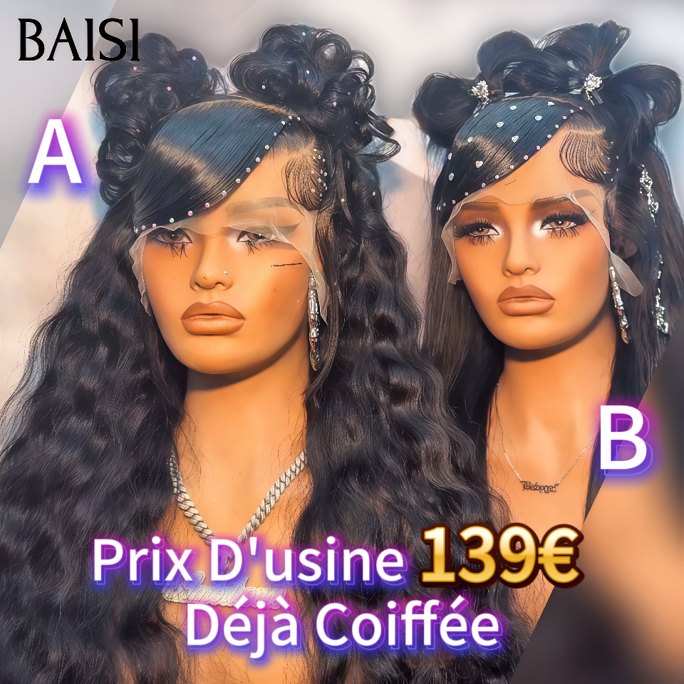BAISI Achetez 2 perruques minimum au prix d'usine fournisseur Perruque Naturelle Déjà Coiffée 139€ En Lace 13X4 Frontal Curly En 100% Cheveux Humains (Pas Besoin de Code)