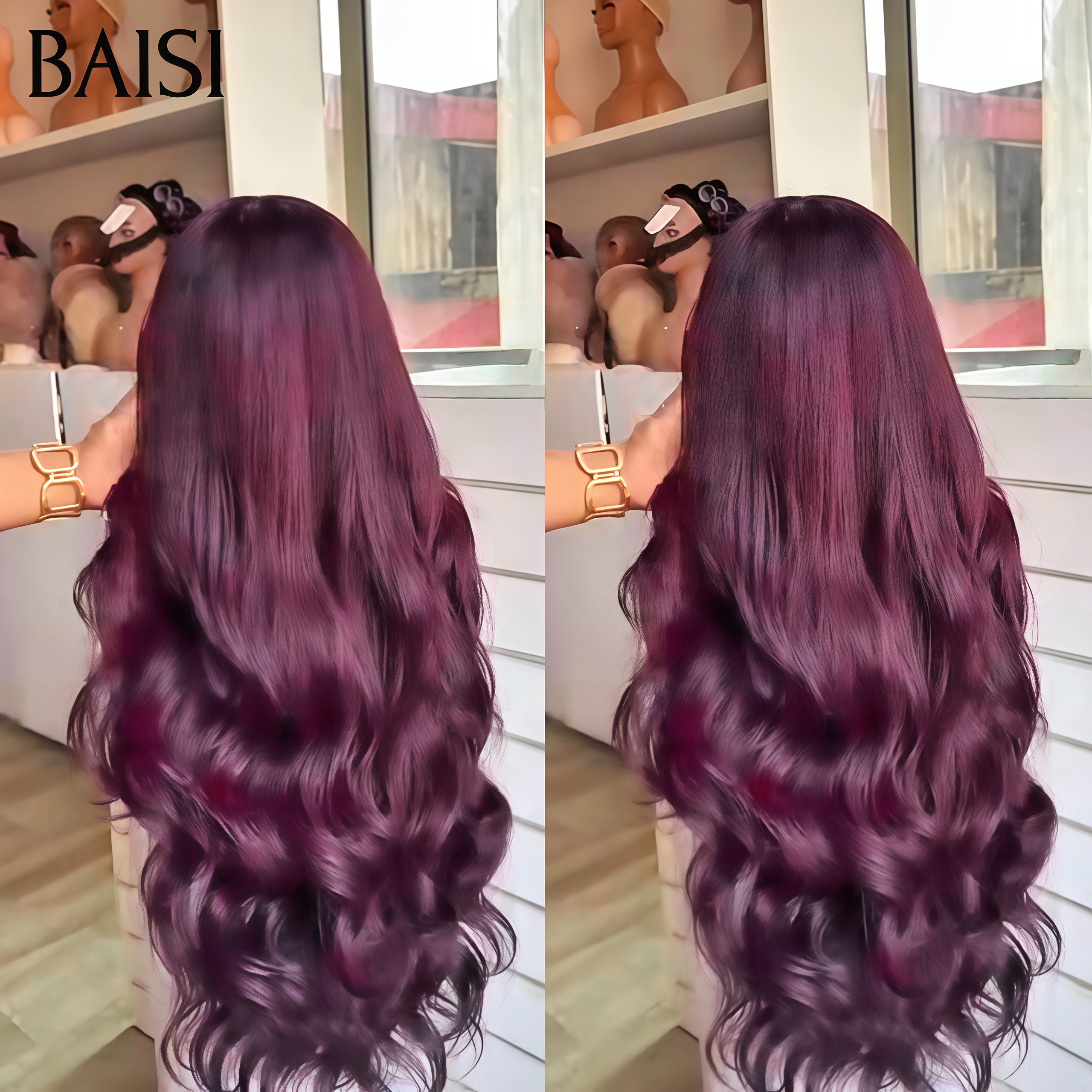 BAISI 13x4 Lace Frontal Perruque Body wave Rouge Bordeaux en 100% Cheveux Humains