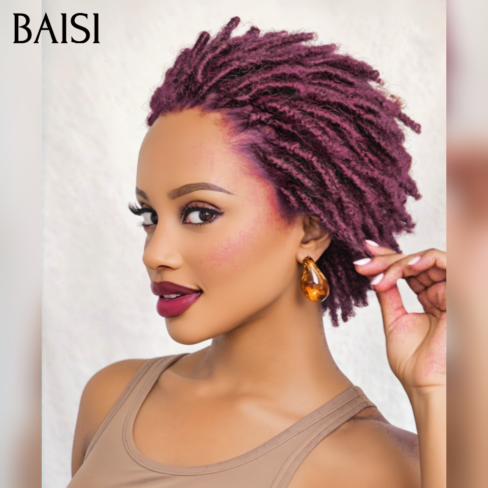 BAISI 13x4 lace frontal Perruque Pixie sans colle pour l'été 46€ en couleur bordeaux produit Fabriqué à la Machine en 100% Cheveux Humains