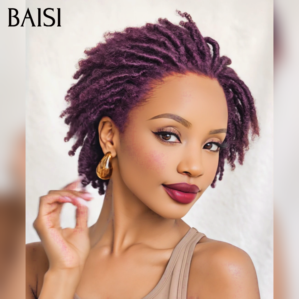 BAISI 13x4 lace frontal Perruque Pixie sans colle pour l'été 46€ en couleur bordeaux produit Fabriqué à la Machine en 100% Cheveux Humains