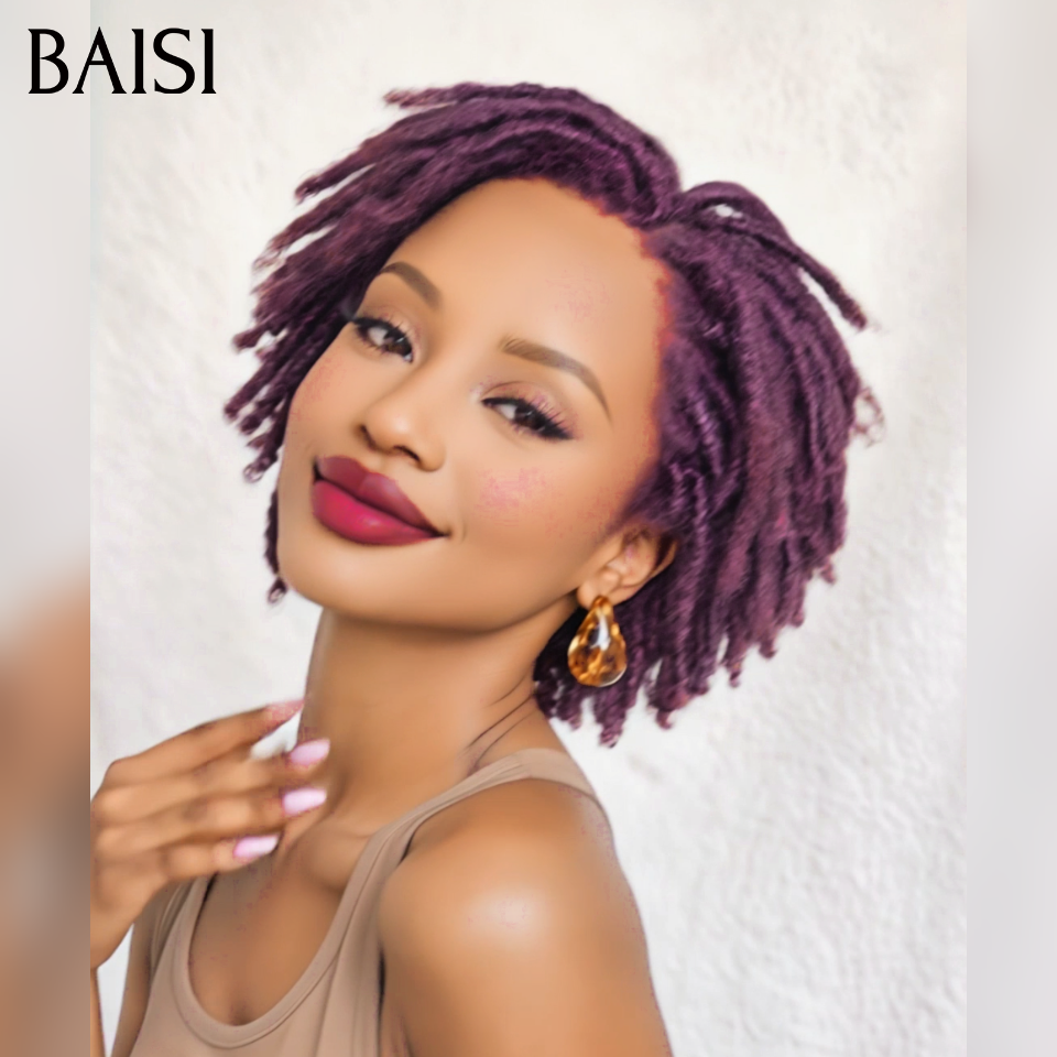 BAISI 13x4 lace frontal Perruque Pixie sans colle pour l'été 46€ en couleur bordeaux produit Fabriqué à la Machine en 100% Cheveux Humains