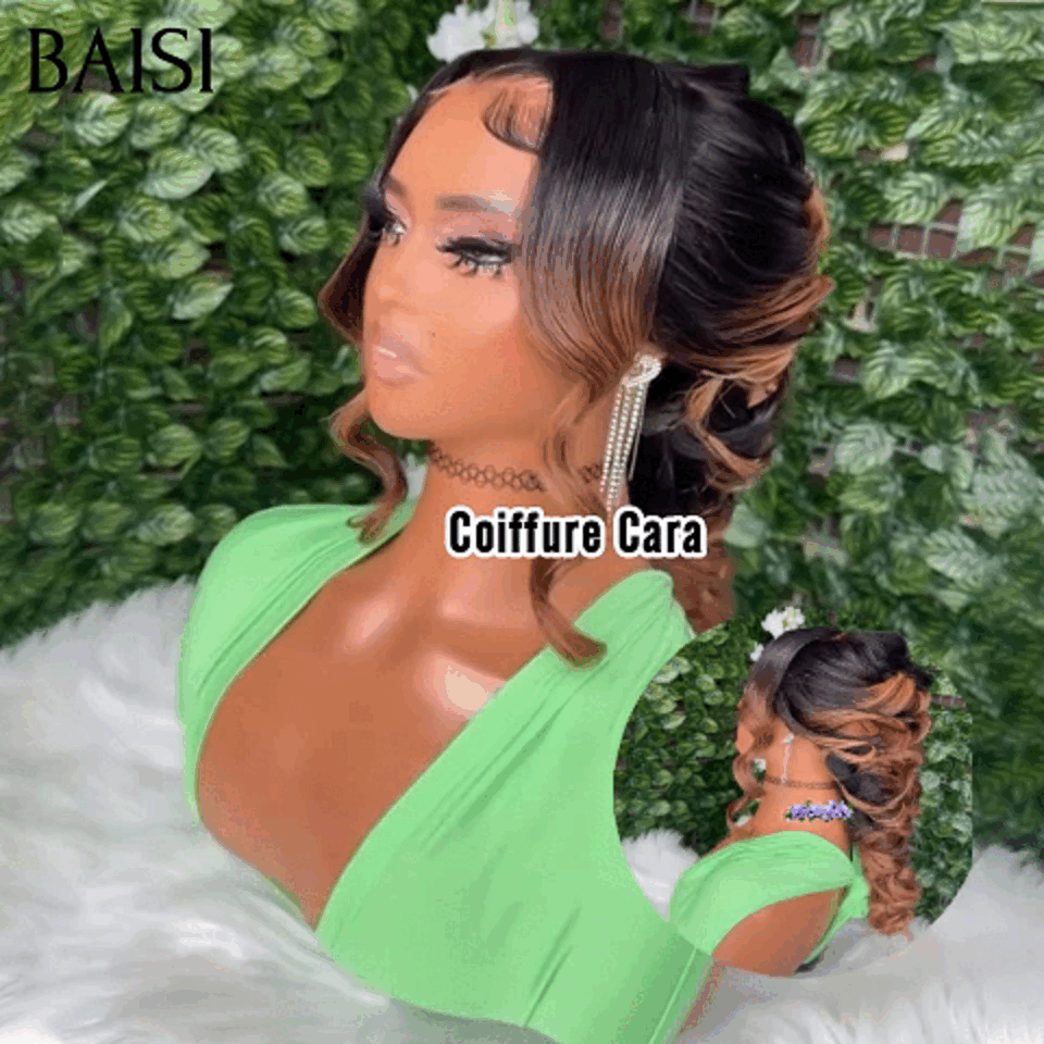 BAISI Coiffure de luxe Cara Perruques Mariage Prête à porter chignon et personalisation comme sur la vidéo 100% identique avec lace frontale pour mariage ou événement spécial en couleur 1B/4# VIP100