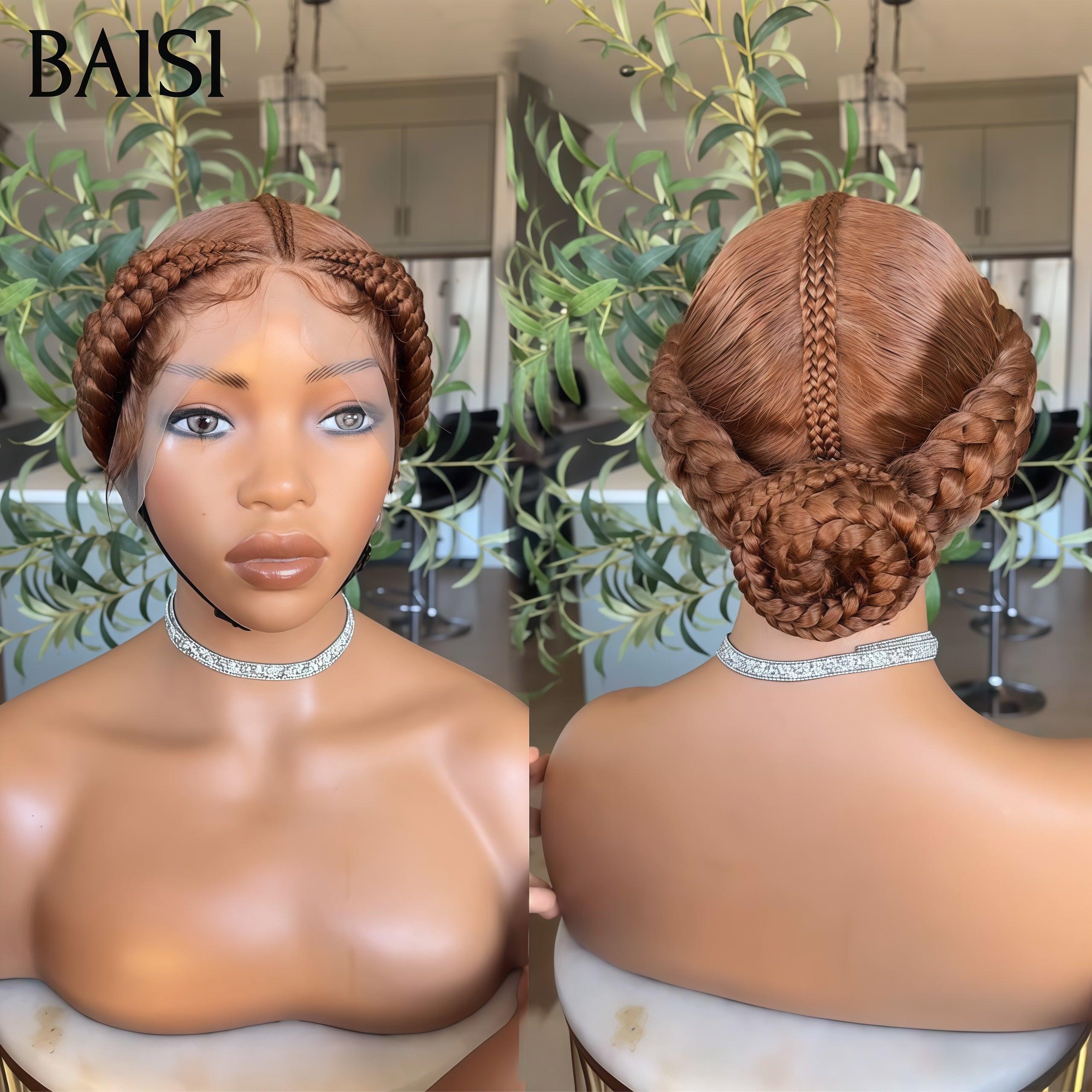 BAISI Perruque Full Lace 100% Cheveux Naturels Full lace perruque Petite natte en Couleur NOIR ou Marron Coiffure Chignion 100% cheveux humains FR38