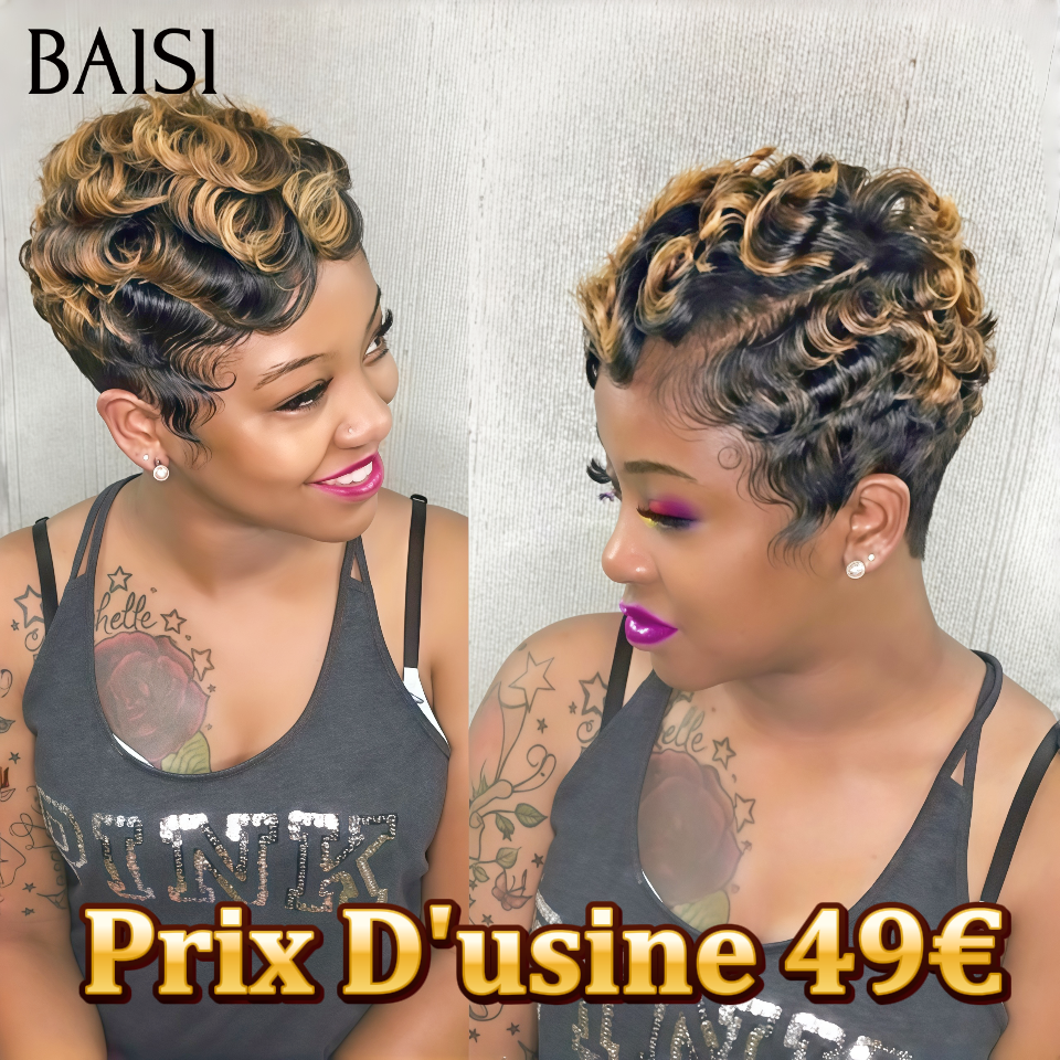 BAISI Achetez 2 perruques minimum au prix d'usine fournisseur Perruque Courte 49€ sans colle ou 13x4 Lace Frontal Perruque Body Wave En Couleur 1B#4#27MIX#27 Sans Colle Lace déjà couper Facile à Porter En 100% Cheveux Humains (Pas Besoins De Code)