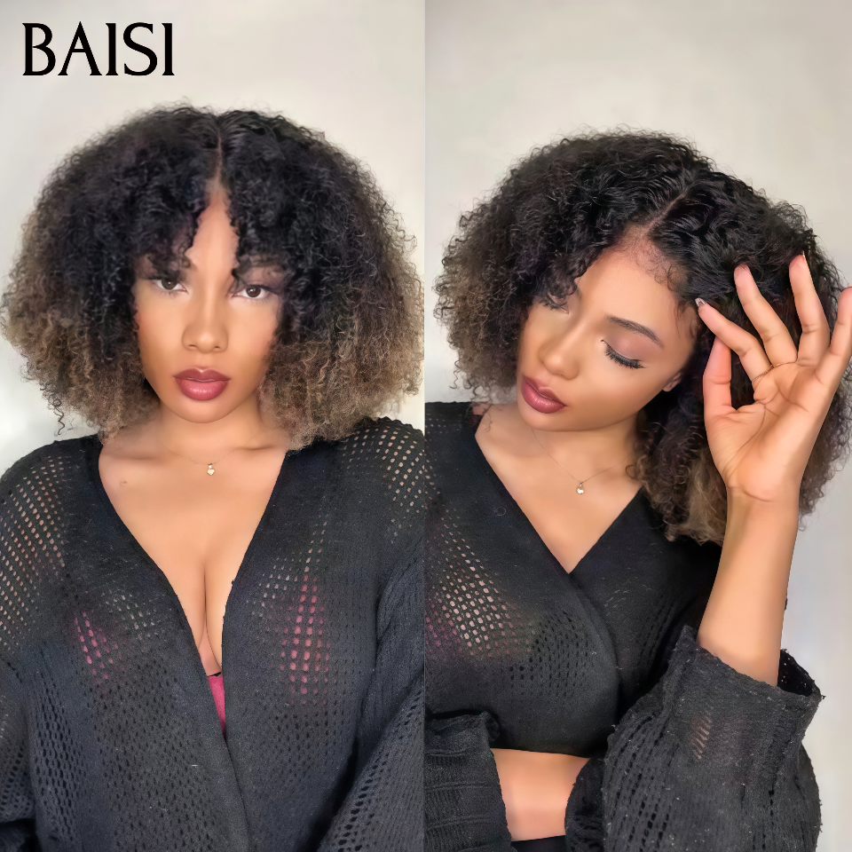 BAISI PROMO Perruque sans lace sans colle curly Wave avec Frange en 1BT27 59€ en 2*6 lace frontal Vietnam Hair 169€ en 100% vrais cheveux humains