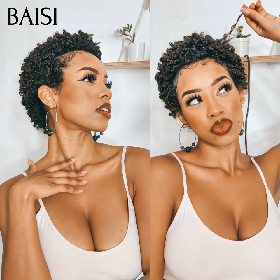 BAISI Perruques offer flash pixie Afro sans Colle 49€ en 100% Vrais Cheveux Humains