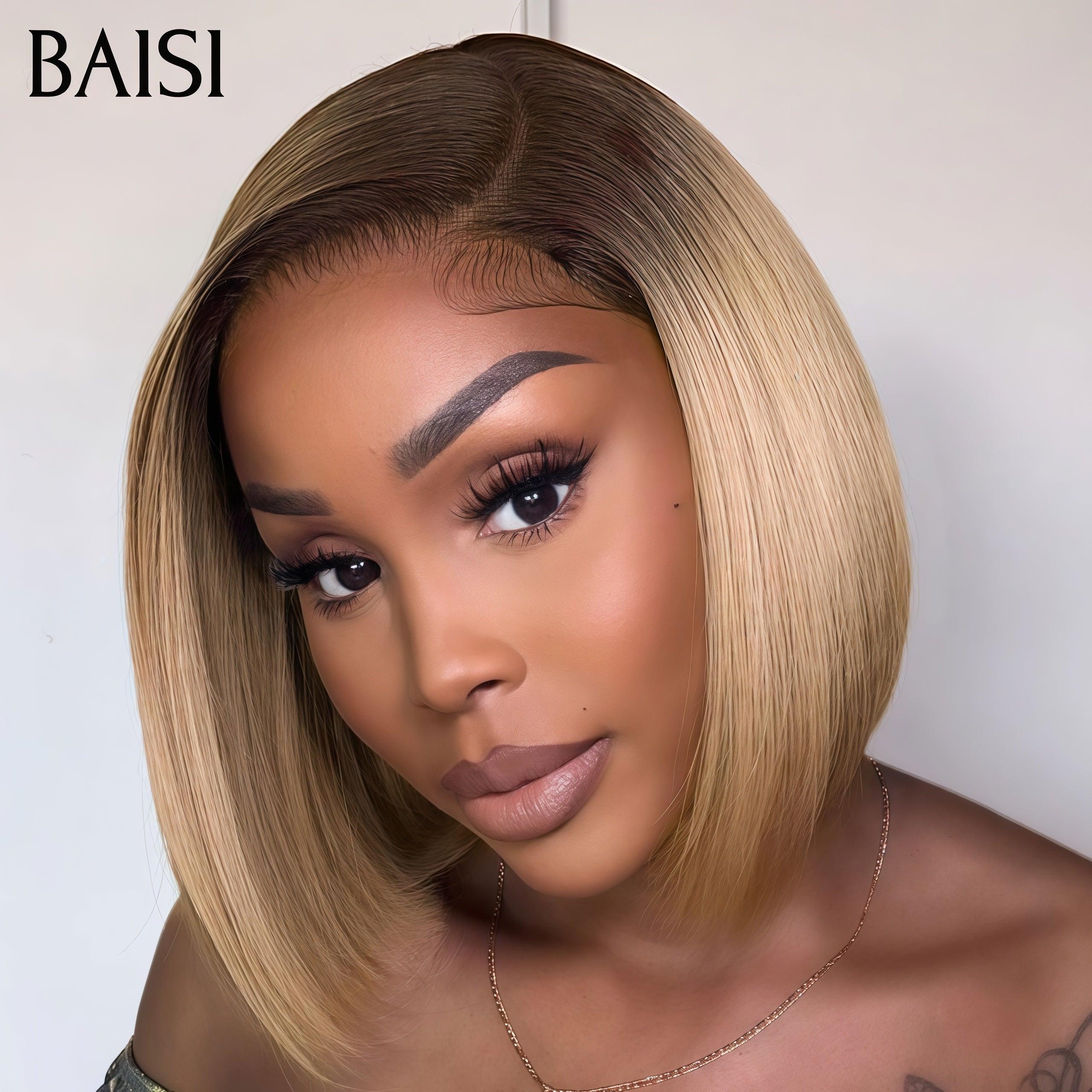 Parrucca Bob diritta BAISI 13X4 in grigio misto 70# pre-pizzicata senza colla necessaria in pizzo di capelli grezzi al 100% già tagliato