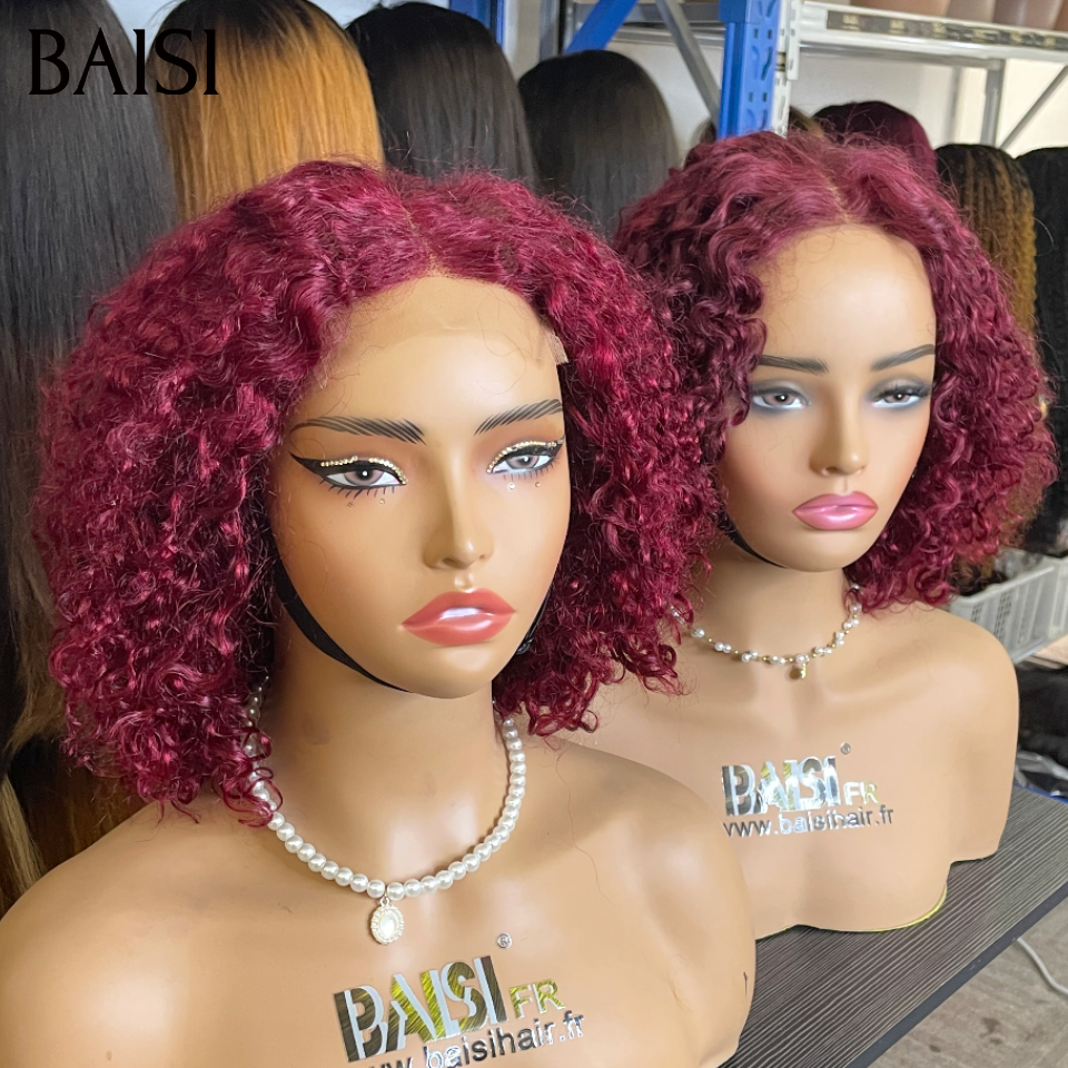 BAISI Perruque 4X4 lace Partie centrale water wave 12 Pouces 89€ en Belle couleu Bordeaux en 100% Cheveux Humains