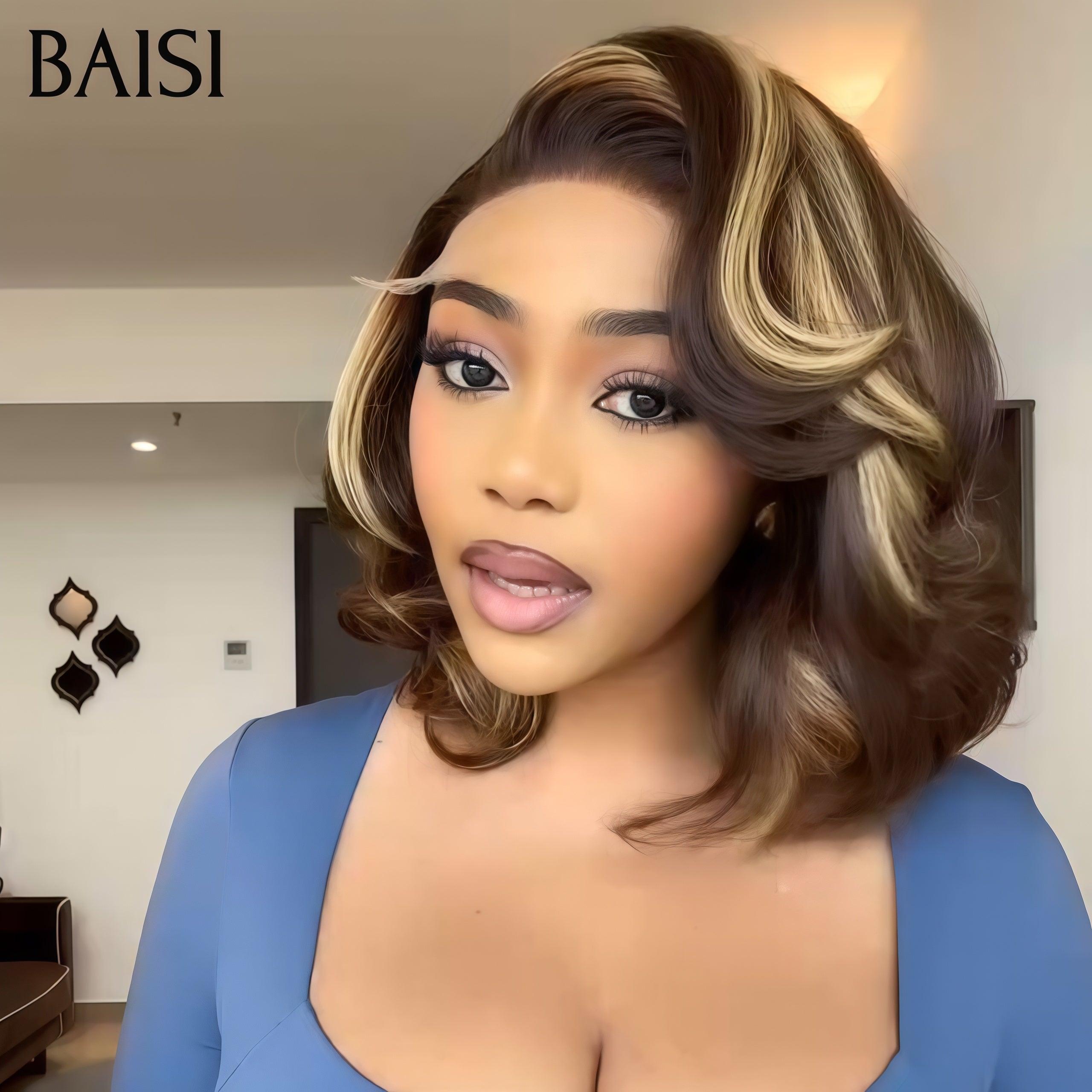 BAISI 13X4 lace frontal Perruque Pixie Bouclée Couleurs Mixte 4/27# 12 Pouces 105€ en 100% Cheveux Humains FR38