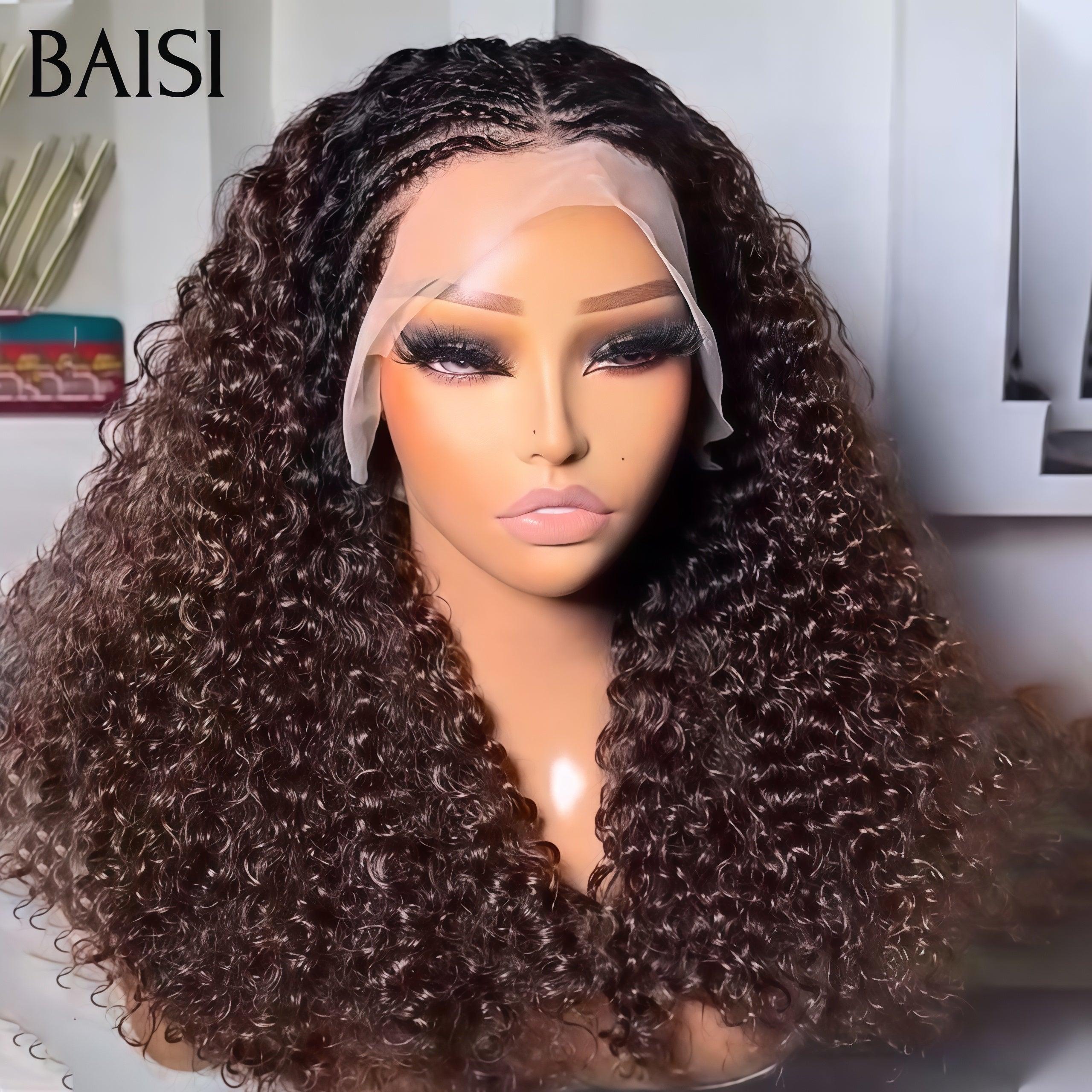 BAISI 13X4 lace perruque Moitié Prix 16 pouces 189€ kinky curly Petite natte frisé en couleur 1BT4# 100% cheveux humains MP50
