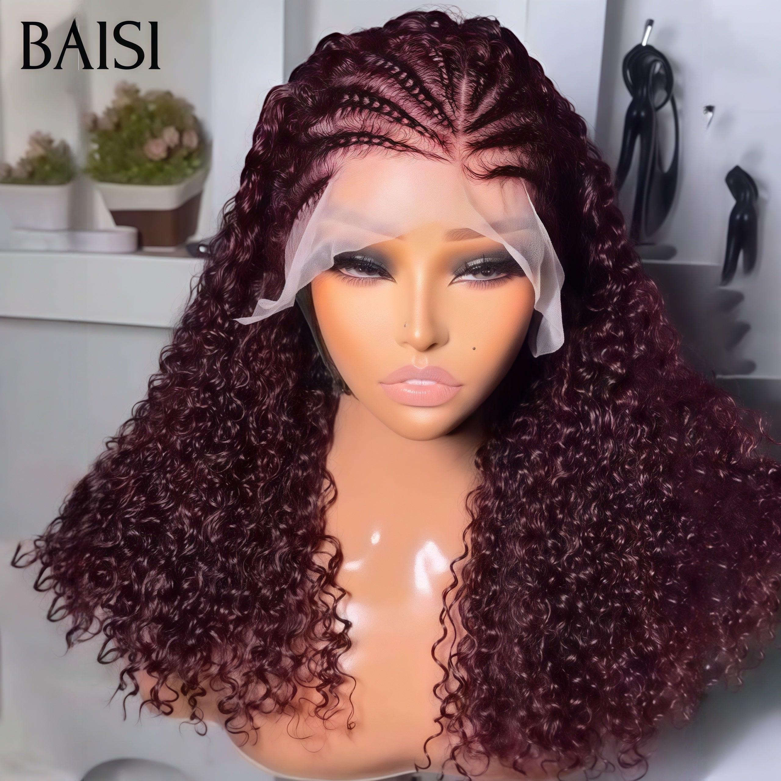 BAISI 13X4 lace perruque Moitié Prix 18 pouces 198€ kinky curly Petite natte frisé en couleur 99J# 100% cheveux humains MP50