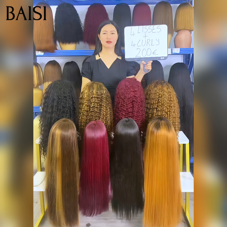 BAISI PROMO 8 perruques(4 lisses 24p + 4 curly 24p) 200€ différentes promotion pour revendre depuis l'usine soldes blended humains hair sans retour