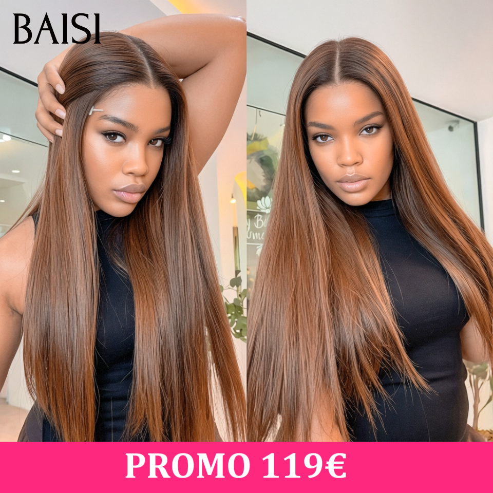 BAISI 13x4 lace frontal Perruque Grande Promo 18 pouces 119€ Lisse raw hair produit en couleur Marron ou 18 pouces Vietnam Hair en 100% Cheveux Humains
