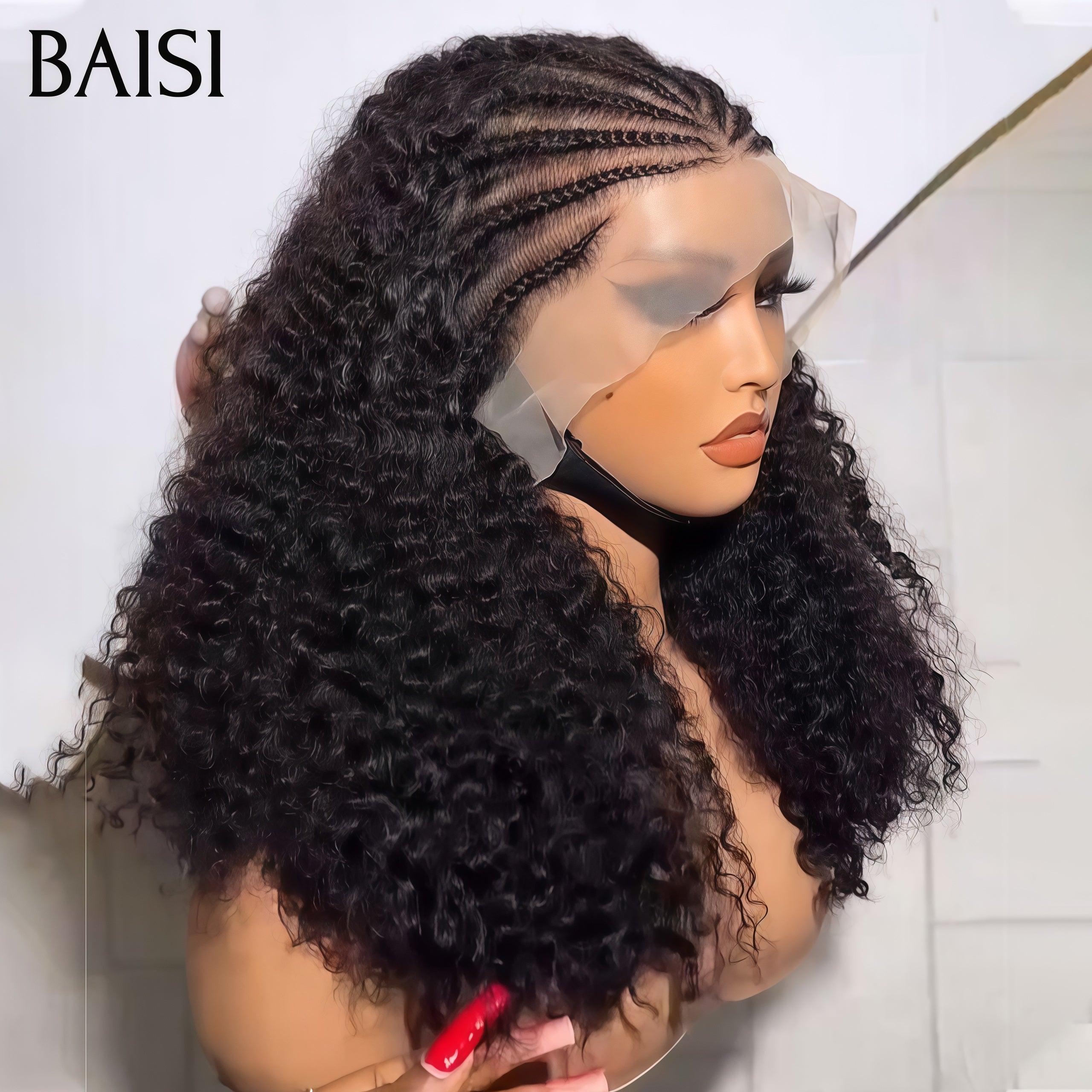 BAISI 13X4 lace perruque curly Petite natte frisé frontale lace identique à la photo en Couleur NOIR 100% cheveux humains BS65