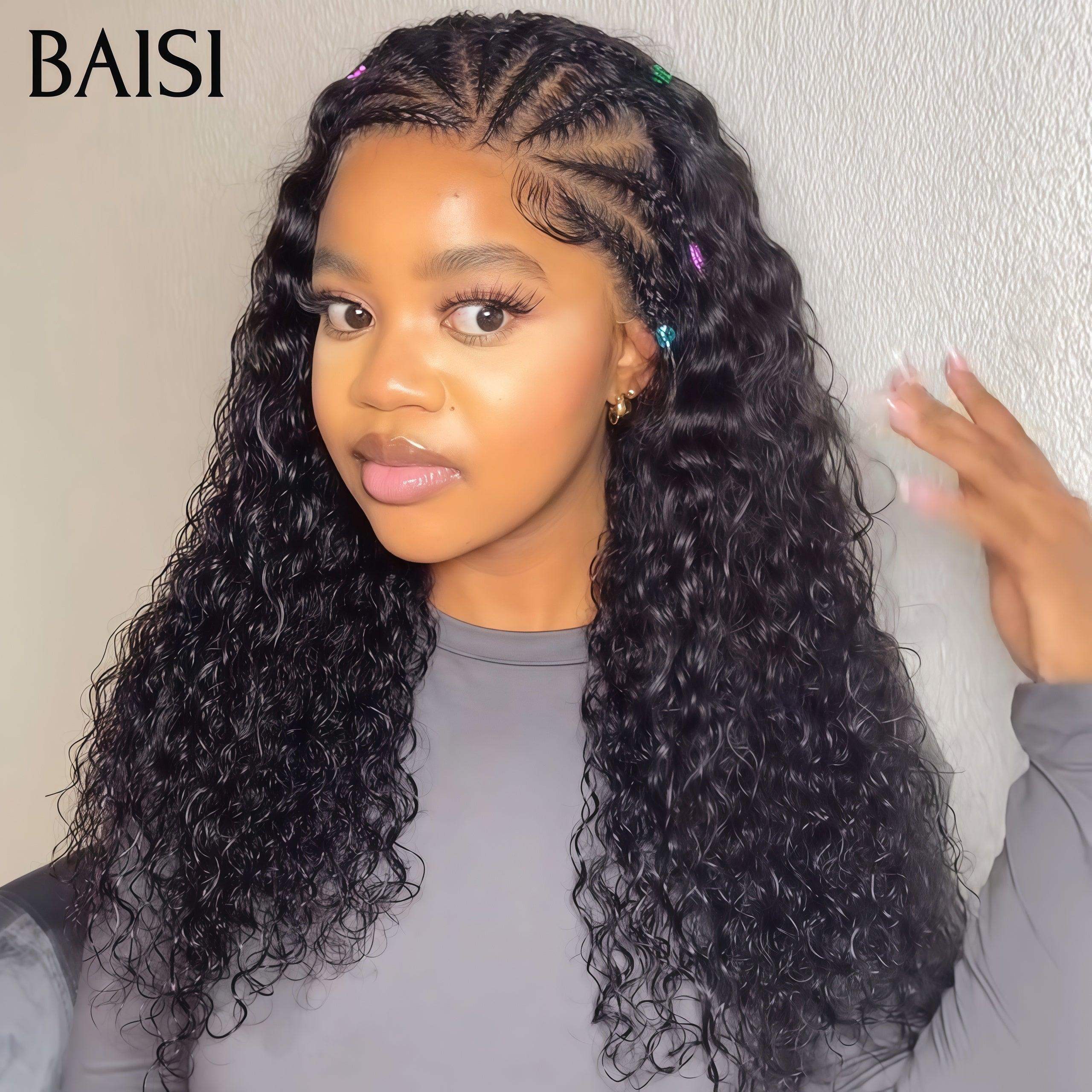 BAISI 13X4 lace perruque curly Petite natte frisé frontale 18 pouces identique à la photo NOIR 100% cheveux humains