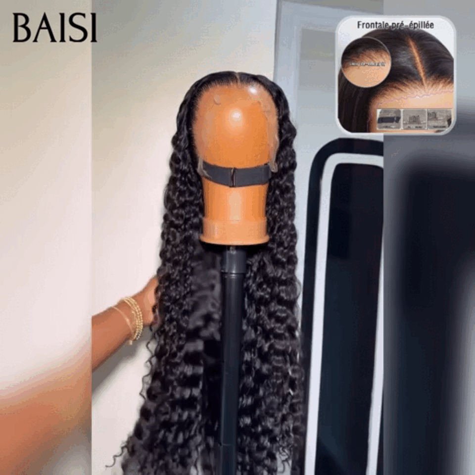 BAISI 13X4 HD lace frontal Perruque promo À partir de 99€ long Water wave en NOIR Invisible HD lace On dirait exactement vos propres cheveux quand vous le portez 100% Raw Hair en 100% vrais cheveux humains