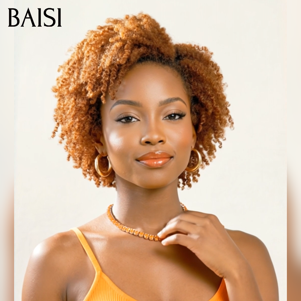 BAISI 13X4 lace frontal perruques afro curly en Couleur marron 76€ ou Couleur 4#27# F-905 59€ en 100% Vrais Cheveux Humains