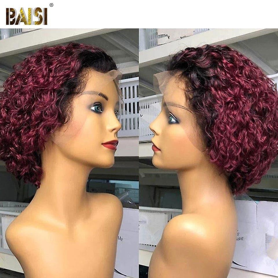 BAISI Pixie Cut Lace Frontal 13x4 Curly orange 58€ ou #1B99J Bordeaux 76€ en 100% Vrais Cheveux Humains D