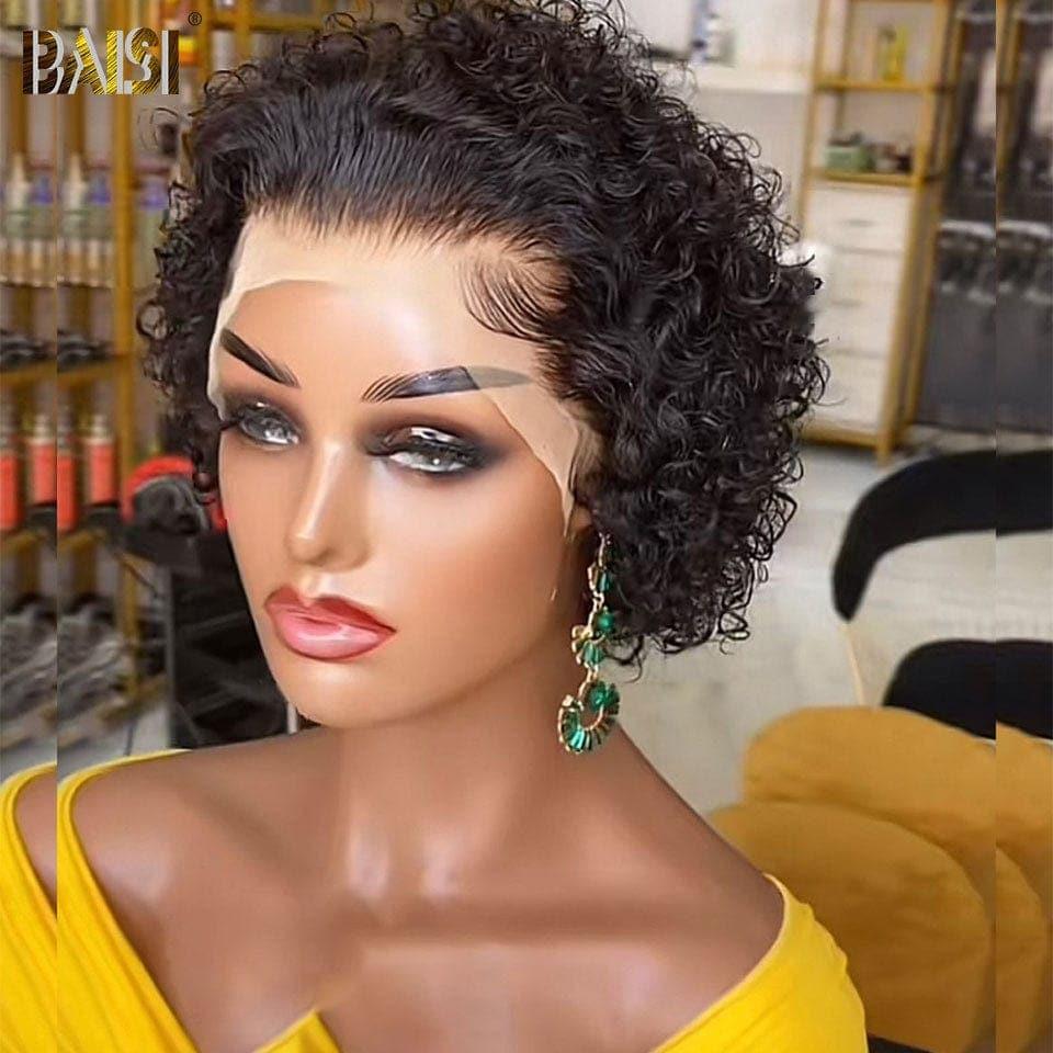 BAISI FLORENCE Perruque Pixie Cut Lace Frontal 13x4 Curly en 8 couleurs différentes en 100% Vrais Cheveux Humains
