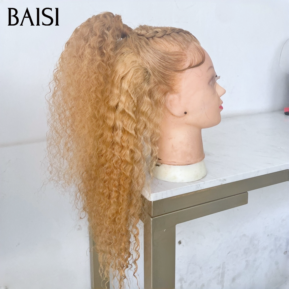 13x4 lace frontal Perruque Miel Coiffée 16 Pouces 139€ deep wave avec Chignon de nattes Déjà Coiffée Nouveau produit en 100% Cheveux Humains