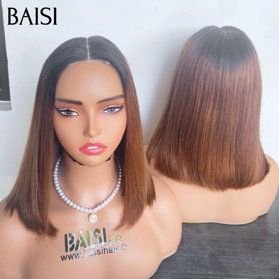 BAISI 2x6 lace closure Perruque Lisse 8 pouces 99€ en Marron 1BT4# DE LUXE SDD bone straight en 100% Cheveux Humains