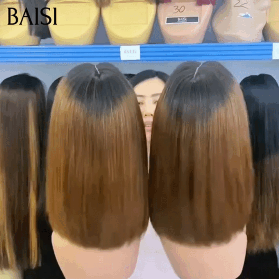 BAISI 2x6 lace closure Perruque Lisse 8 pouces 99€ en Marron 1BT4# DE LUXE SDD bone straight en 100% Cheveux Humains