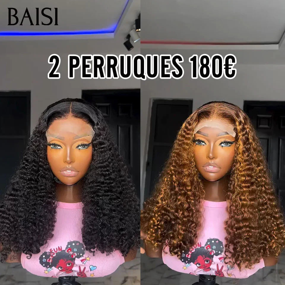 BAISI Lot de 2 perruques PROMOTION 180€ 4X4 lace closure 12 Pouces water wave 250% Densité Mixte ou NOIR en 100% vrais cheveux humains BS65