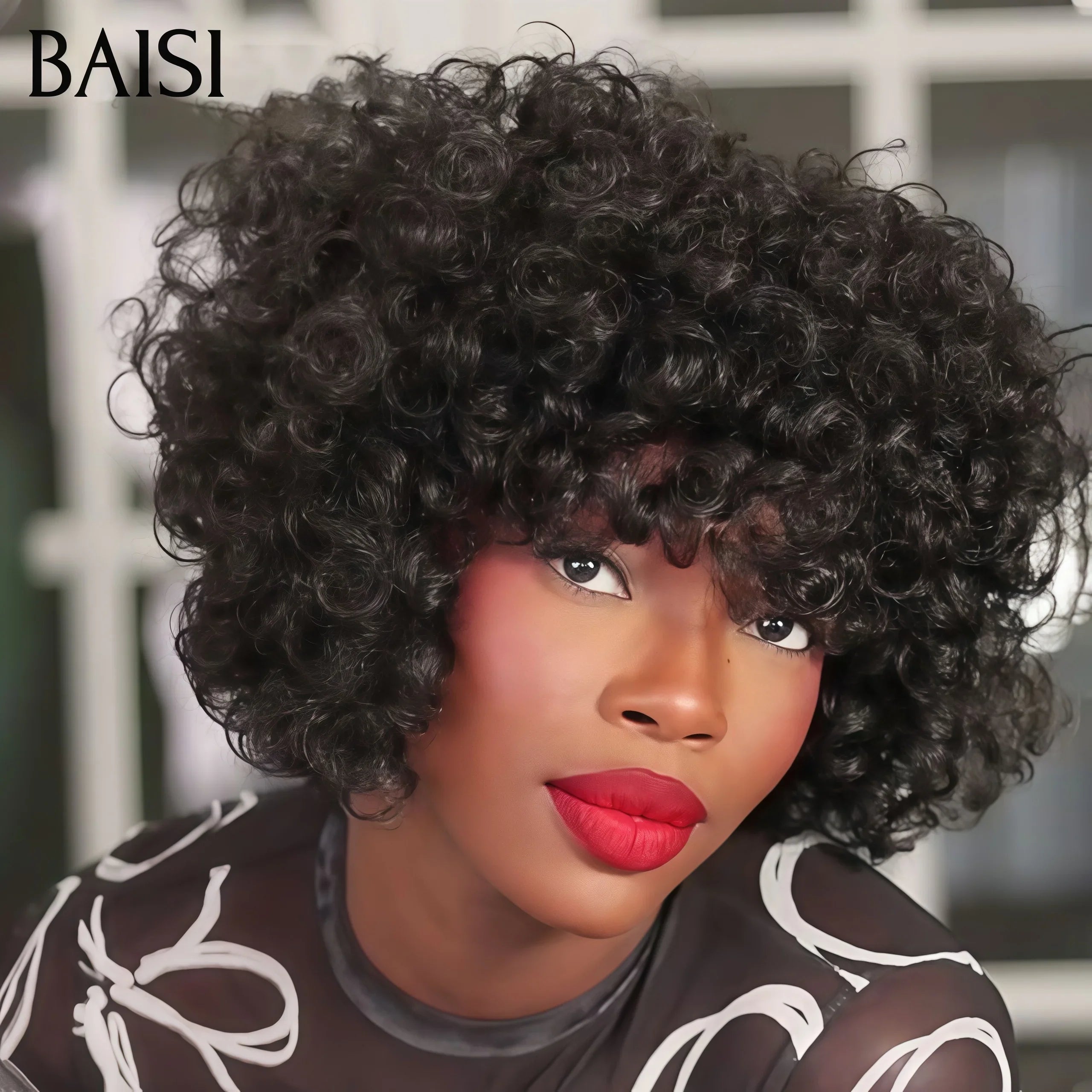 BAISI Perruques egg Wave avec Frange sans colle Très belle couleur Fabriquées par les cheveux double drawn