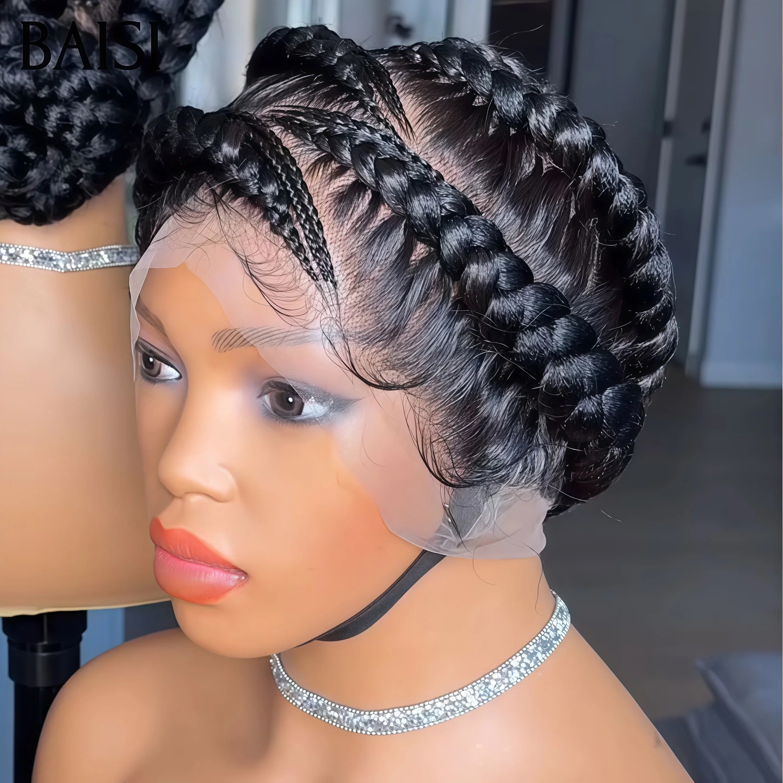 BAISI Perruque Full Lace 100% Cheveux Naturels Full lace perruque Petite natte en Couleur NOIR ou marroon Coiffure Chignion 100% Comme la video 100% cheveux humains