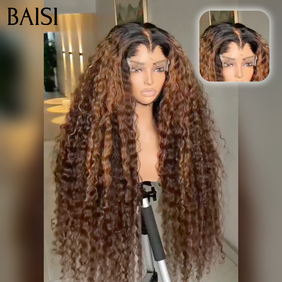 BAISI PROMO lace closure 4x4 Perruque curly wave marron mixte miel 14 pouce 88€ en 100% Cheveux Humains