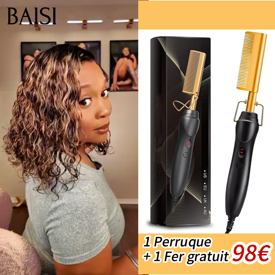 BAISI Perruques 13x4 Lace curly wave bob 12 pouce Raw Hair plus 1 FER Gratuite 98€ Offre spéciale en 100% vrais cheveux humains