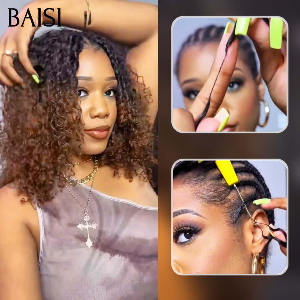 Nouvelles tendances en matière de perruques Extensions de Cheveux Humain Plume Double Tête Style Crochet Hair Sans Colle curly Wave marron 100% Naturel Invisible & Confort, Garantie 20 ans