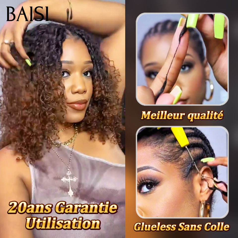 Nouvelles tendances en matière de perruques Extensions de Cheveux Humain Plume Double Tête Style Crochet Hair Sans Colle curly Wave marron 100% Naturel Invisible & Confort, Garantie 20 ans