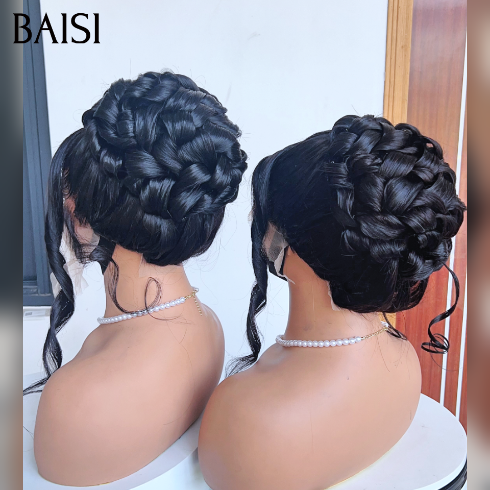 BAISI Coiffure perruques 13x4 lace frontal différents Mariage noir Prête à porter chignon et personalisation comme sur la vidéo 100% identique avec lace frontale événement spécial