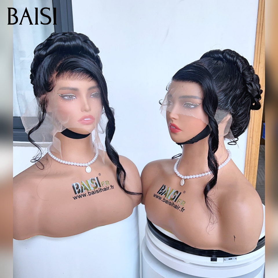 BAISI Coiffure perruques 13x4 lace frontal différents Mariage noir Prête à porter chignon et personalisation comme sur la vidéo 100% identique avec lace frontale événement spécial