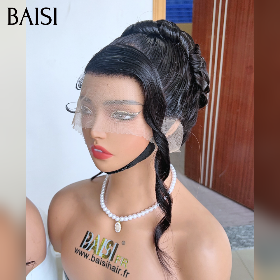 BAISI Coiffure perruques 13x4 lace frontal différents Mariage noir Prête à porter chignon et personalisation comme sur la vidéo 100% identique avec lace frontale événement spécial