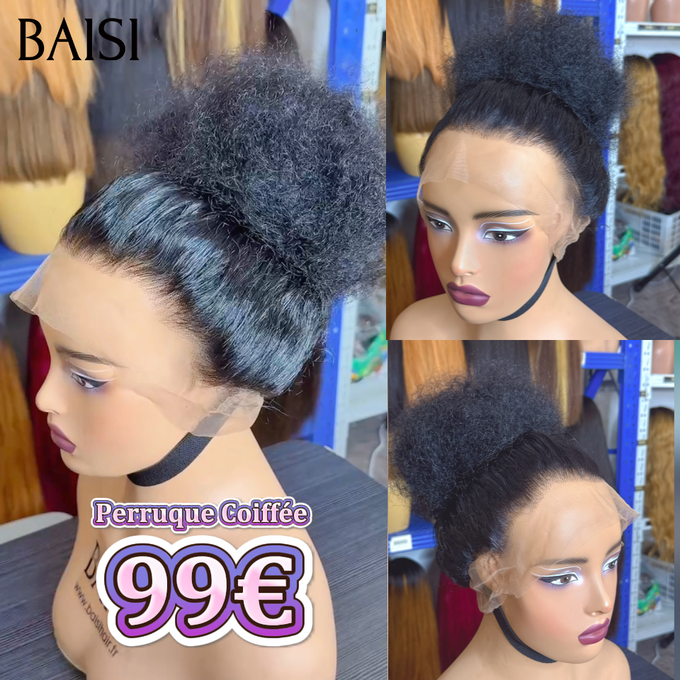 Perruque coiffée 13x4 lace frontal 18 pouce 99€ curly wave avec Queue de Cheval natte en 100% Cheveux Humains