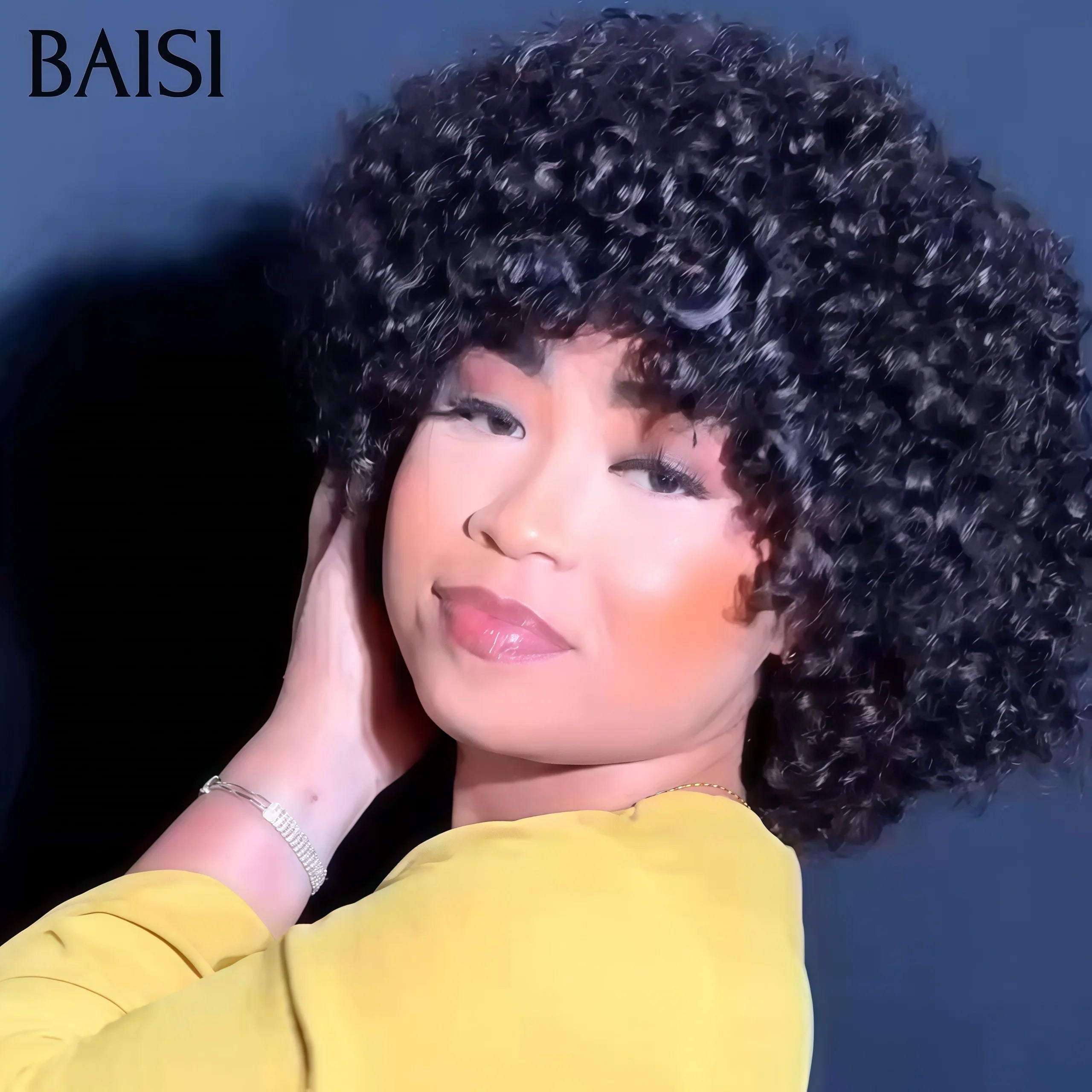 BAISI Bob Afro Curly 45€ schwarz ohne Kleber ohne Spitze aus 100 % Echthaar, maschinell hergestellt FR38