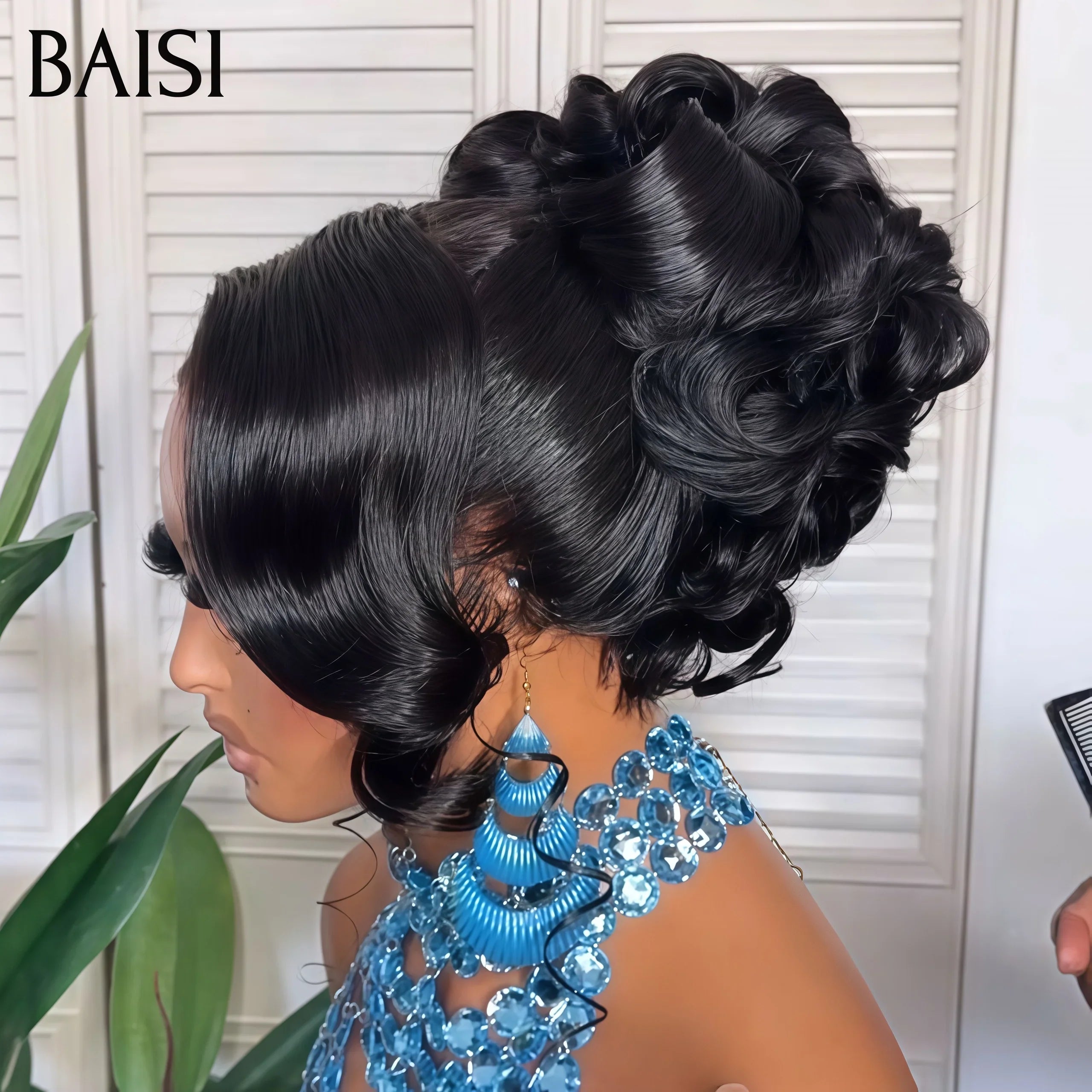 BAISI Coiffure de luxe Ruby Perruques Mariage Prête à porter chignon et personalisation comme sur la vidéo 100% identique avec lace frontale pour mariage ou événement spécial