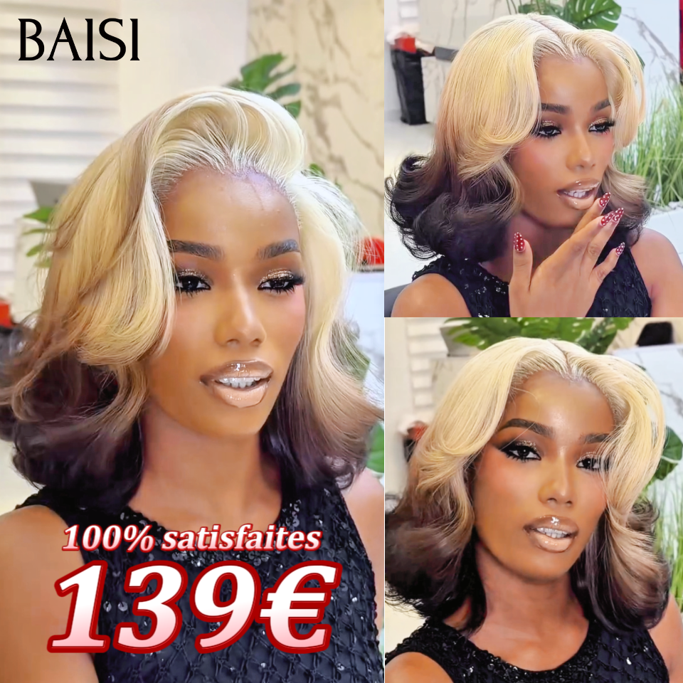 BAISI Perruque Pixie bouclé 139€ Moitié Prix 13x4 lace frontale En 100% Vrais Cheveux Humains MP50