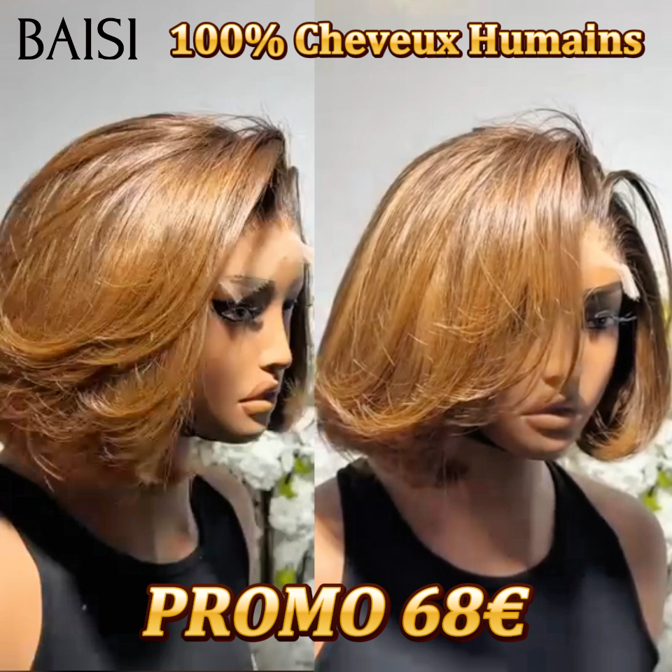 BAISI 13x4 lace frontal Lisse pixie Miel PROMO 68€ ou curly wave Marron 100% Cheveux Vierges