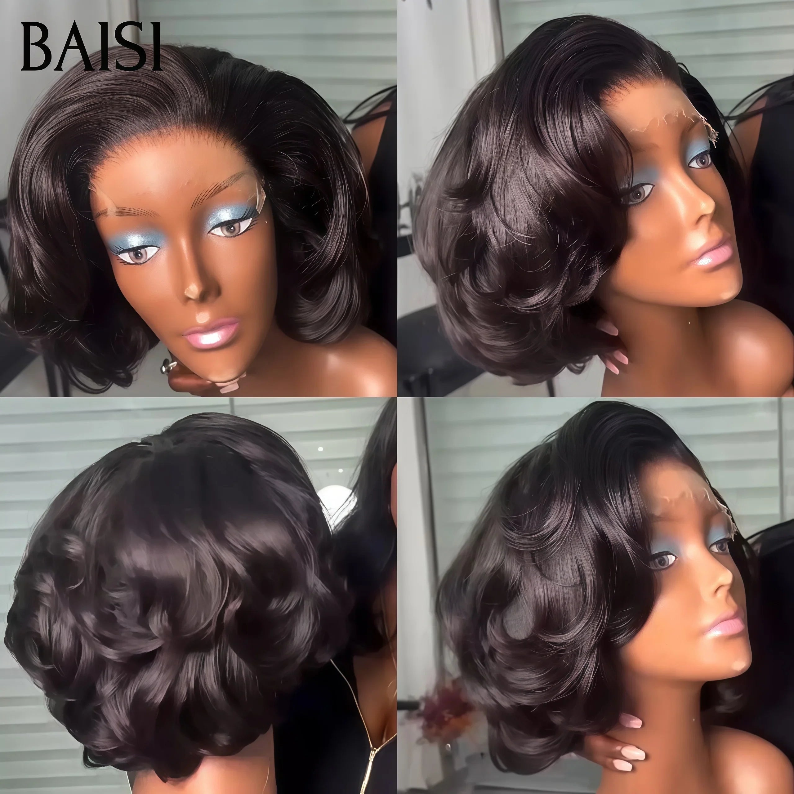 BAISI 13X4 rendas encaracolado ovo onda peruca cores personalizadas 18 polegadas 300% densidade € 198 em 100% cabelo humano