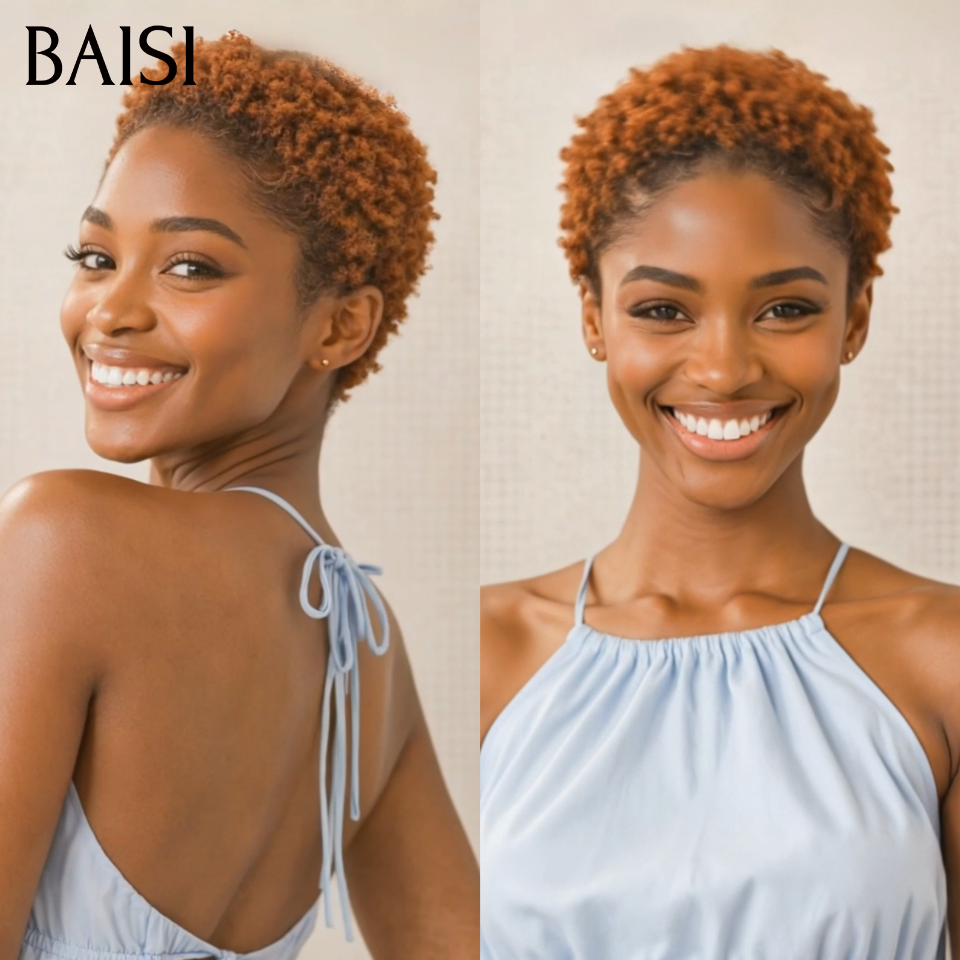 BAISI pixie afro curly perruque PROMO 49€ sans colle brun Sans Colle en 100% Cheveux Humains