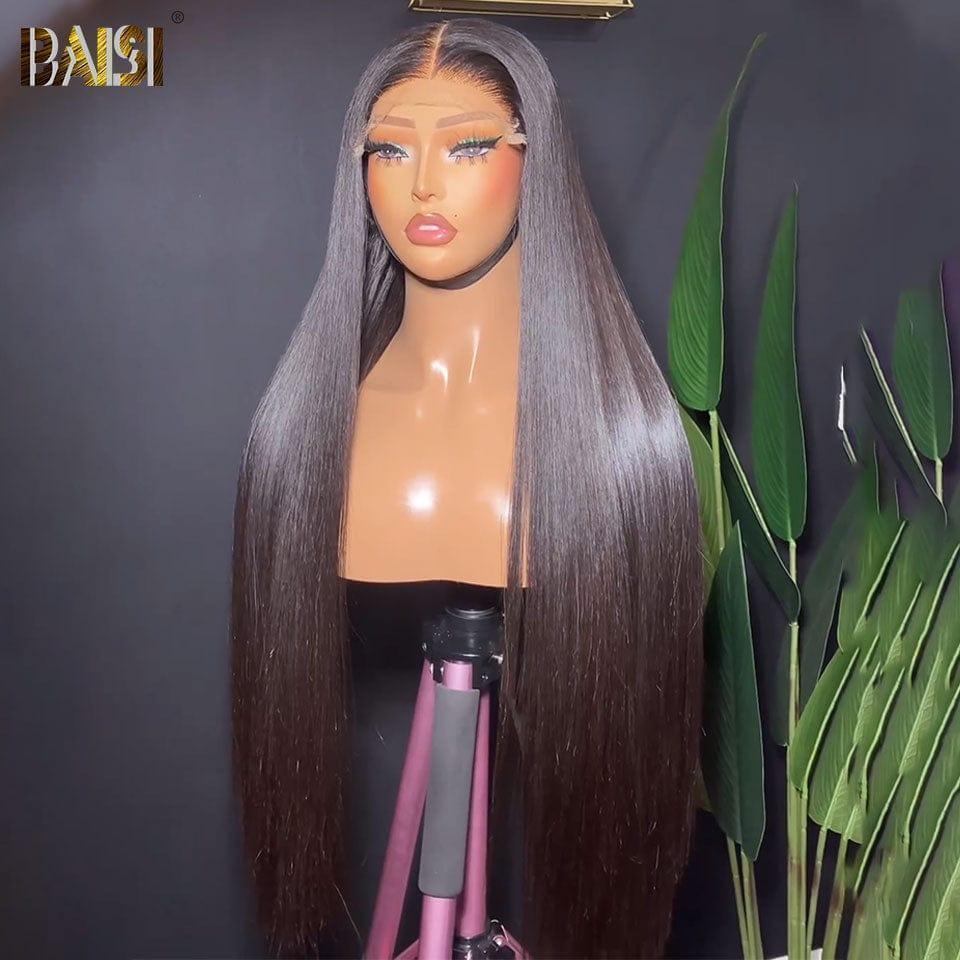 BAISI 13x6 gerade, leimlose Spitzenperücke, bereits geschnitten, leicht zu tragen, 100 % echtes Echthaar, 16–30 Zoll, Code: BS120
