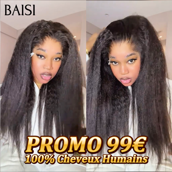BAISI PROMO Offre spéciale 13X4 lace frontal Perruques kinky straight NOIR 18 pouce 99€ en 100% vrais cheveux humains